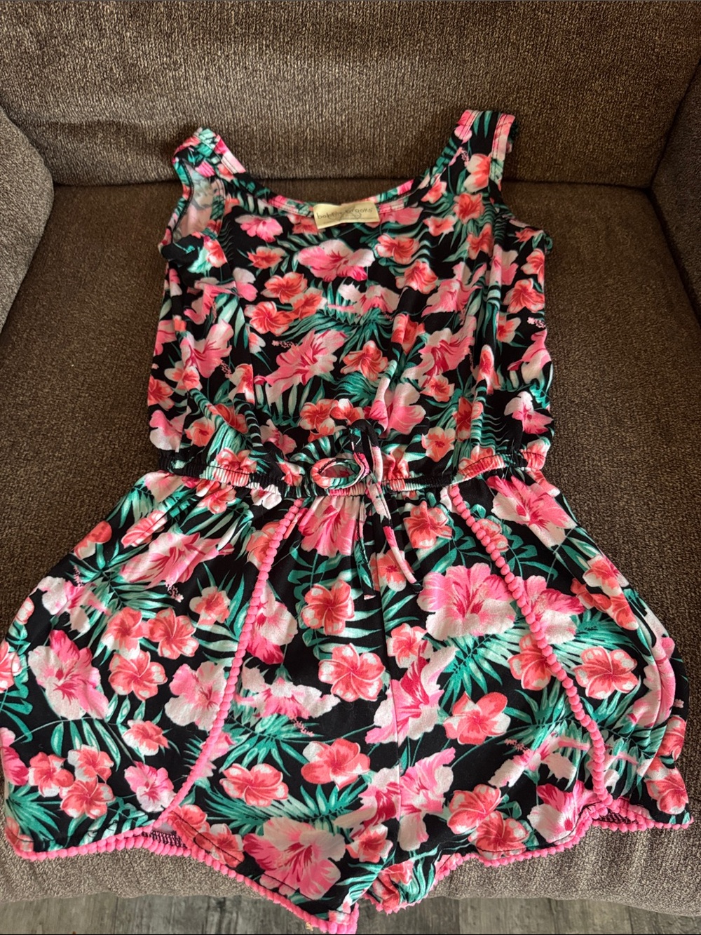 Bobbie Brooks Black Floral Girls One-Piece Romper with Pink Flowers